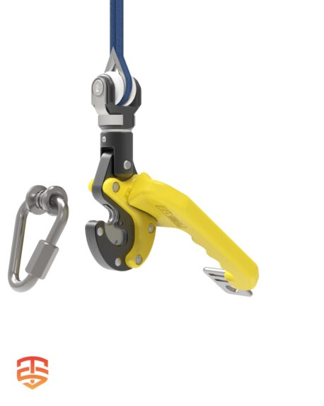 The Self Belay is an auto belay accessory that eliminates accidental climber webbing releases and removes difficulty of pulling down webbing to clip in.