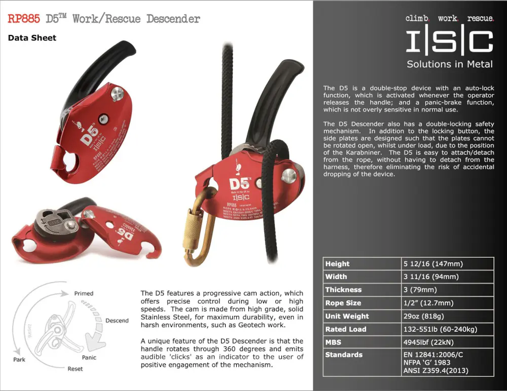 Descensor de trabajo/rescate RP885 D5