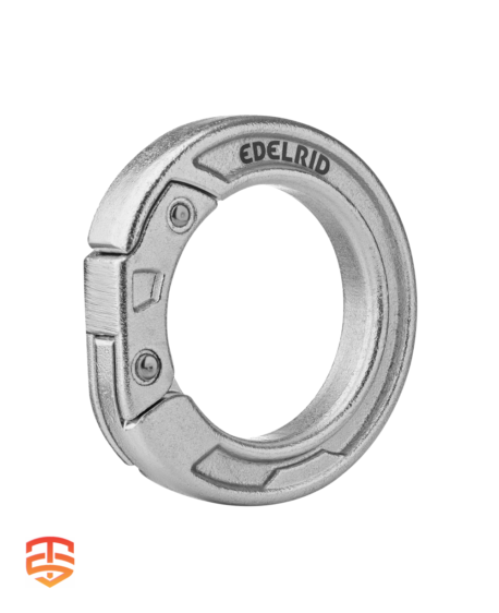 Edelrid CUPID STEEL: The Permanent Rigging Ring. Eliminate loose parts! Pin-lock gate, 23kN strength, ideal for professional operators in outdoor industries.