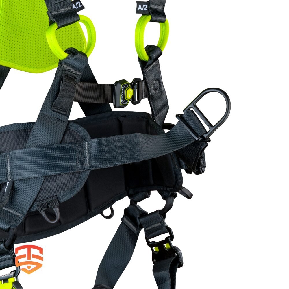 Hechos para durar, hechos para ti: Arnés Edelrid FLEX PRO PLUS. Materiales duraderos, indicador de daños, capacidad de 150 kg. Confía en tu arnés, confía en Edelrid.