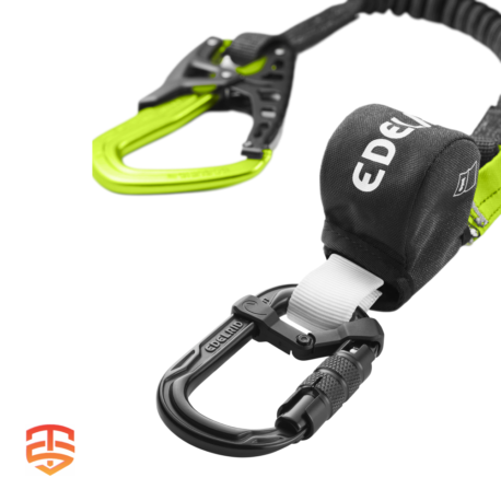 Lightweight, mobile, safe! The Edelrid SHOCKSTOP-I 140 ONE TOUCH lanyard boasts an integrated shock absorber & user-friendly features for pros in adventure, outdoor, amusement & recreation industries.