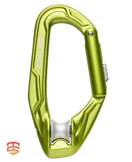 Frictionless Hauling Made Easy: Edelrid Axiom Slider Carabiner - Minimize rope drag & optimize hauling systems with a versatile carabiner boasting an integrated pulley. Click to Discover!