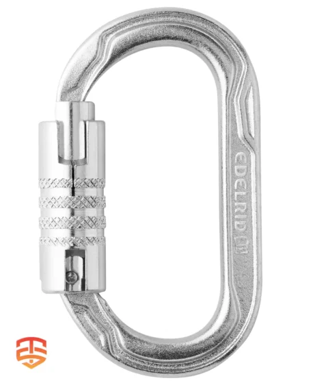 Built for Professionals, Approved for US Use: Edelrid Oval Power 2500 Triple ANSI Carabiner - Invest in an ANSI-certified carabiner built for demanding climbs and rescue operations, featuring a triple lock and exceptional breaking strengths. Click to Discover!