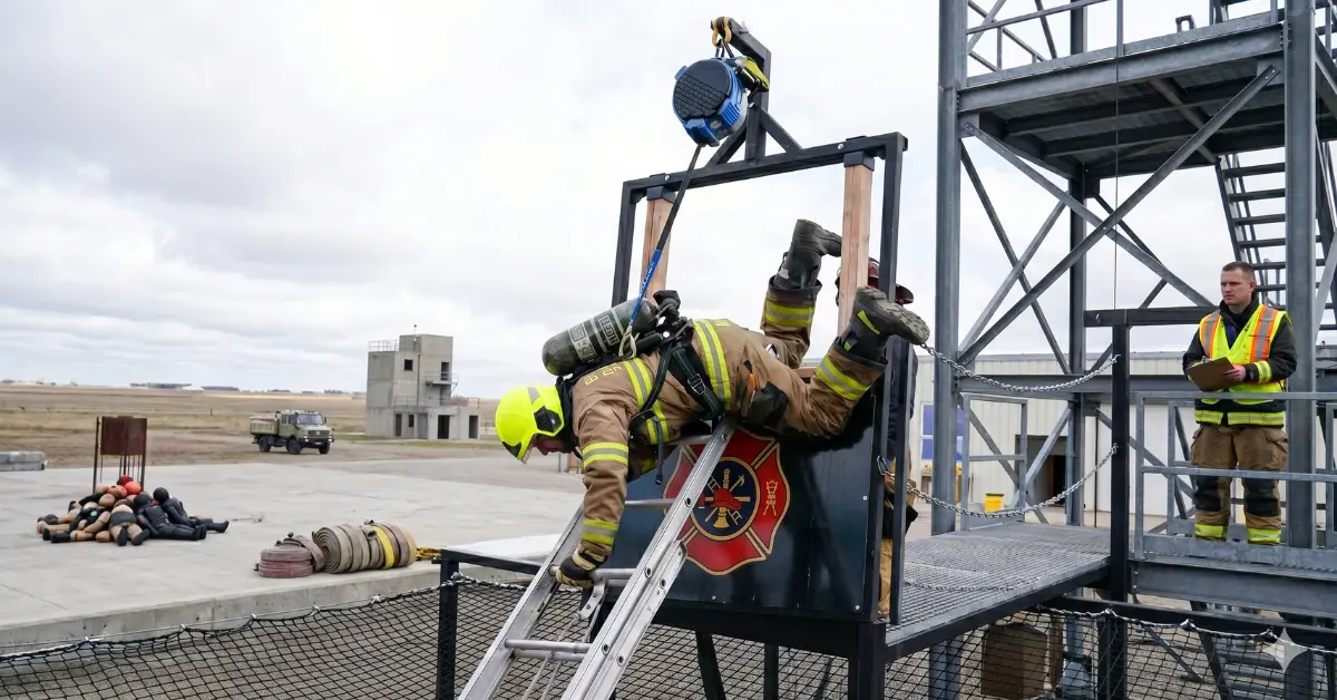 Worker lowered on a controlled descent device during work at height